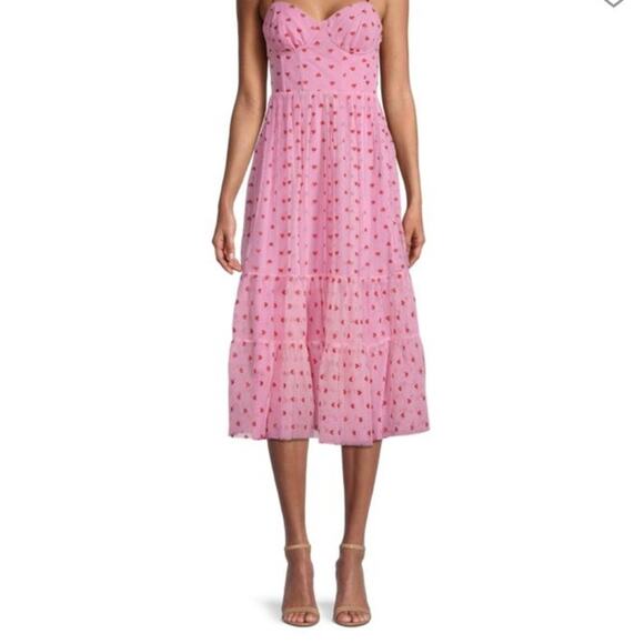 Betsy Johnson Pale Pink Glittery Heart Printed Tulle Romantic Midi Dress - Picture 1 of 10